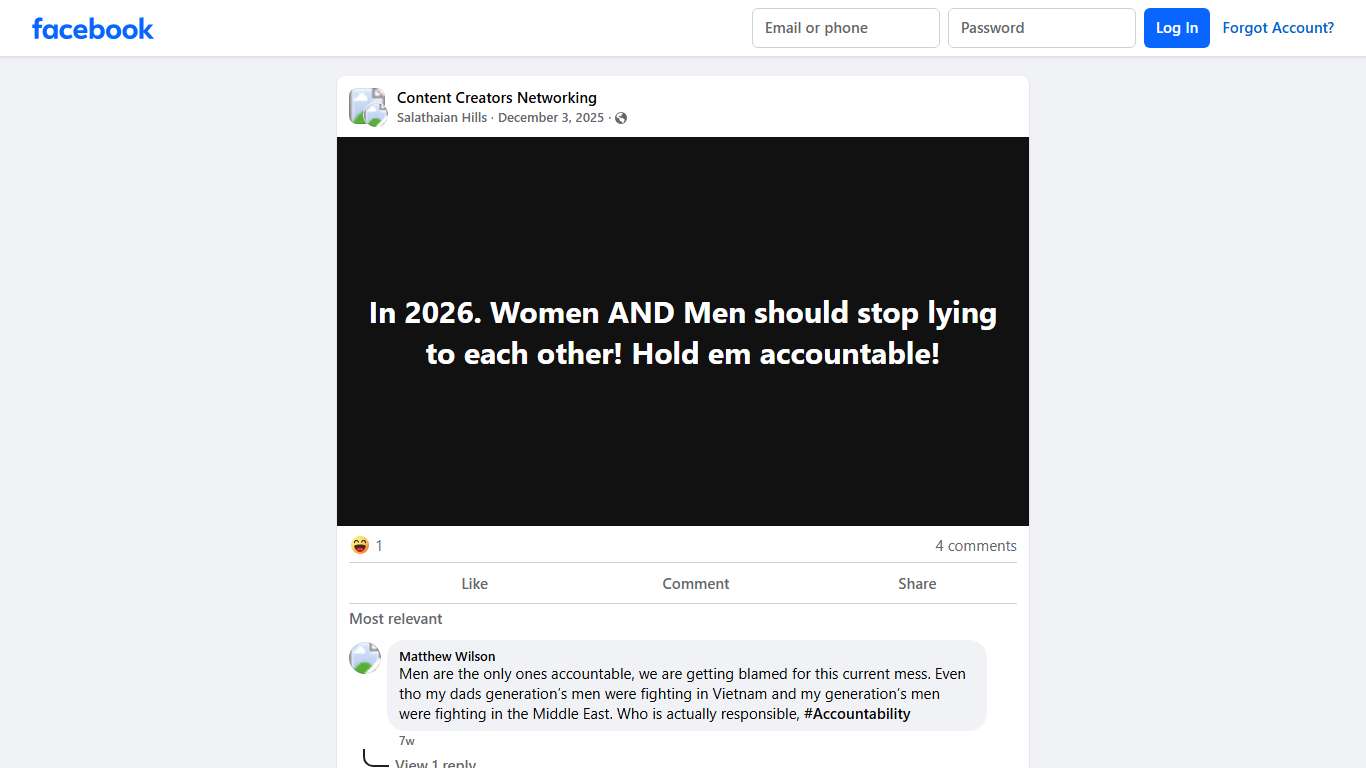 Content Creators Networking In 2026. Women AND Men should stop lying to each other Facebook